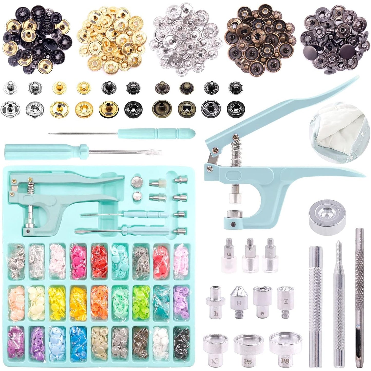 214938 - KEADIC Kit për Kapëse me Pincë, 31 Ngjyra, 408 Sete Butonash T5
