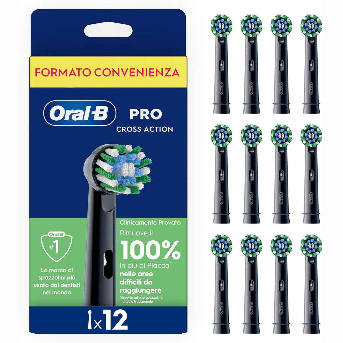301828 - ORAL-B Koka Furçash Zëvendësuese Pro CrossAction Original, të Zeza, Pako me 12 copë