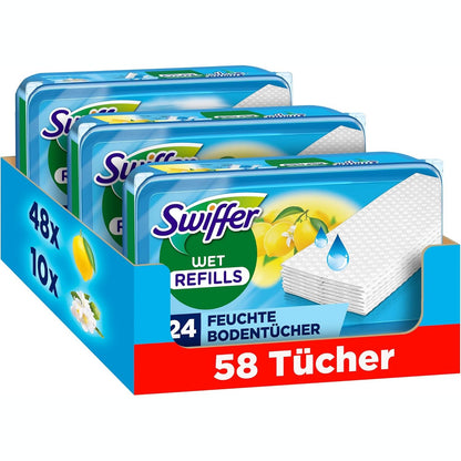 336064 - SWIFFER Pastrues dyshemesh të lagura, i përshtatshëm për të gjitha dyshemetë, 24 lecka të lagura