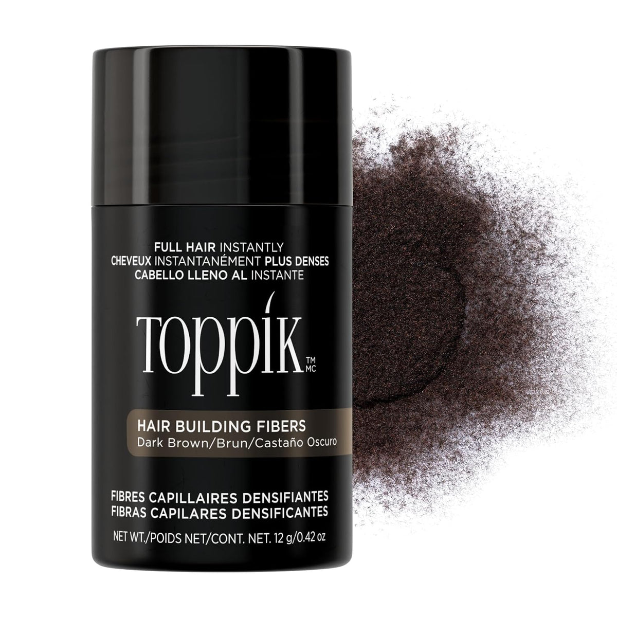 303236 - TOPPIK Fibra flokësh ngjyrë kafe të errët, Pudër flokësh për një pamje autentike, 12g, Fibra flokësh për rënien e flokëve për burra dhe gra
