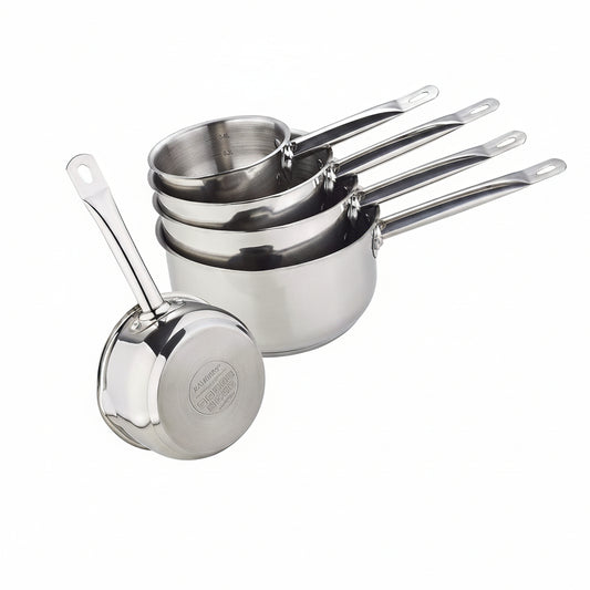 177154 - KAMBERG - Seti PRO RANGE me 5 Tenxhere Çeliku Inox (12/14/16/18/20 cm) - Çelik Inox me Cilësi të Lartë - Doreza Argjendi Rezistuese ndaj Nxehtësisë - i Përshtatshëm për të Gjitha Sobat, përfshirë Induksionin - 0008077