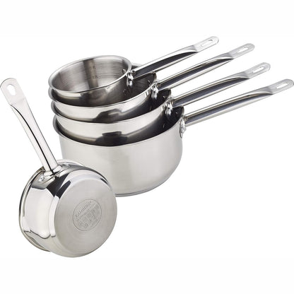 231177 - KAMBERG | Pro Range | Set me 5 tenxhere çeliku inox | 12/14/16/18/20 cm | Dorezë argjendi rezistente ndaj nxehtësisë | I përshtatshëm për të gjitha sobat, përfshirë induksionin