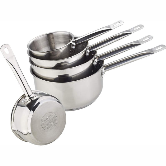 231177 - KAMBERG | Pro Range | Set me 5 tenxhere çeliku inox | 12/14/16/18/20 cm | Dorezë argjendi rezistente ndaj nxehtësisë | I përshtatshëm për të gjitha sobat, përfshirë induksionin