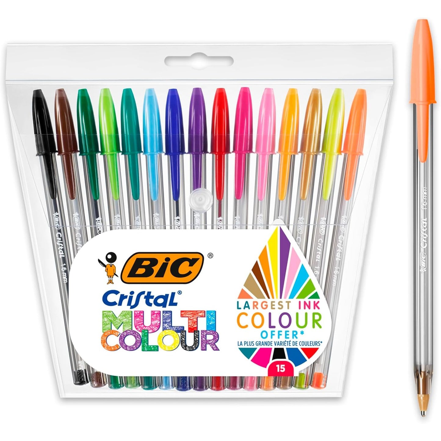 320575 - BIC Stilolapsa Cristal Shumëngjyrësh, majë e gjerë 1.6 mm, pako me 15 copë