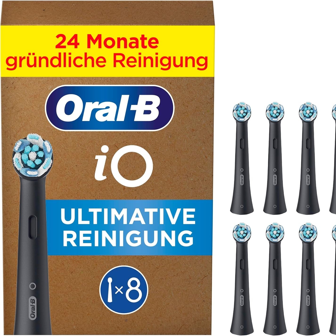 274971 - ORAL-B iO Ultimate Clean Koka Furçash Zëvendësuese — Koka Furçash Dhëmbësh ORIGJINALE për Furçat Elektrike të Dhëmbëve Oral-B iO — Koka Furçash Zëvendësuese — Pastrim i Thellë dhe Heqje Pllake — E Zezë, Pako me 8