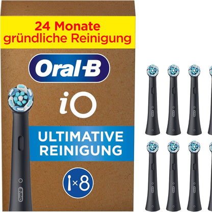 274971 - ORAL-B iO Ultimate Clean Koka Furçash Zëvendësuese — Koka Furçash Dhëmbësh ORIGJINALE për Furçat Elektrike të Dhëmbëve Oral-B iO — Koka Furçash Zëvendësuese — Pastrim i Thellë dhe Heqje Pllake — E Zezë, Pako me 8