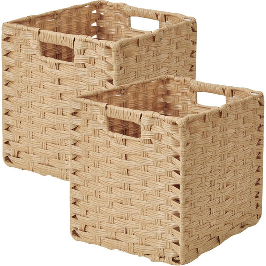 167926 - SAGITTAR Set Prej 2 Shporta Të Palosshme Prej Xunkthi, e Endur, 31x31x31cm, Të Përdorshme Si Raft Kubi Në Qilar Ose Gardërobë, I Papërshkueshëm Nga Uji, Rezistent Ndaj Funguseve, Me Ngjyrë Natyrale