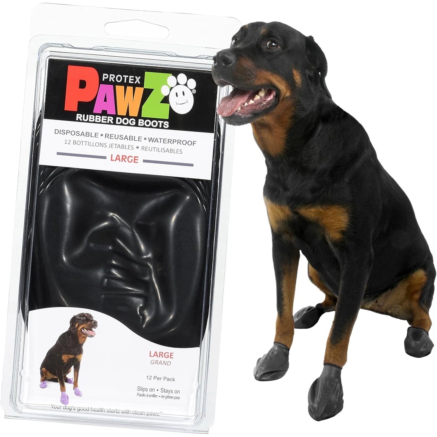 184450 - KRUUSE Botine për Qen, Pawz, ngjyrë e Zezë, Madhësi L, 10.2 cm, Pako 12 copë, Pesha 100g