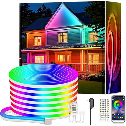 167412 - CALFLUX Shirit LED Neon 10m, IP65 i Papërshkueshëm nga Uji, Ngjyra RGB, Me Telekomandë Bluetooth, Voltazh 24V, Përdorim për Dekorim të Brendshëm/Të Jashtëm