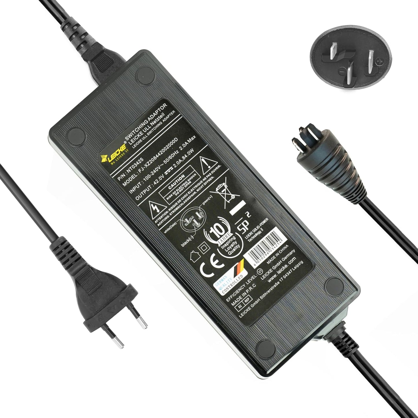 272940 - LEICKE Karikues 2A për bateri pedelec për biçikleta elektrike 36V 42V Bosch Performance dhe Active Line, i pajtueshëm me biçikletat elektrike Haibike, KTM, Kalkhoff, Flyer, Cube, Focus, Giant, Bergamont, Ghost dhe Trek me motorë Bosch.