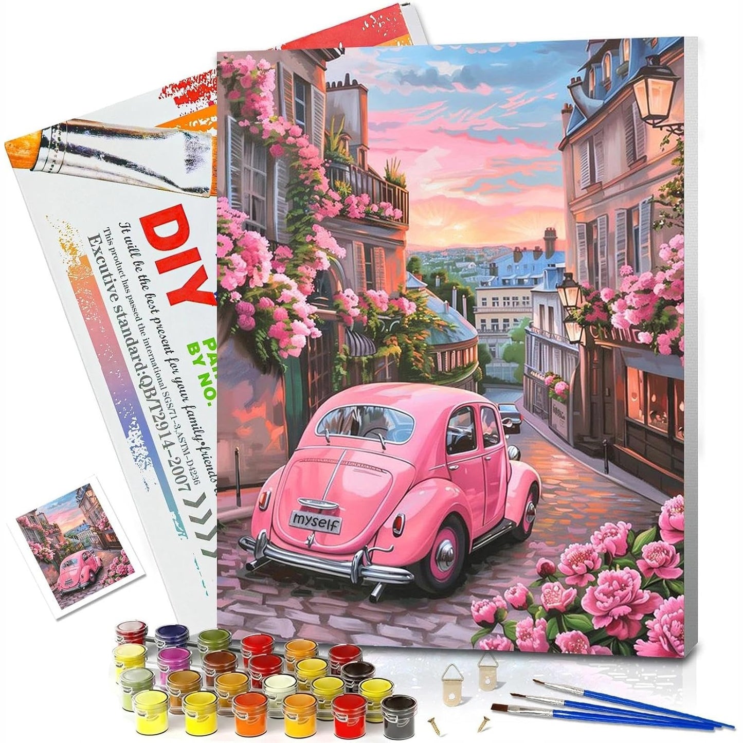 257394 - JATOK - Bojë me Numra për të Rritur me Kornizë - Makinë Bëje Vetë me Furça dhe Ngjyra Akrilike - Kanavacë për Pikturë me Vaj - Dimension: 30x40 cm