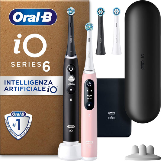 274823 - ORAL-B Furçë dhëmbësh elektrike iO Series 6 Plus Edition, Pako dyshe, 4 koka furçe, 5 mënyra pastrimi, Çantë udhëtimi, E zezë/Rozë, E projektuar nga Braun