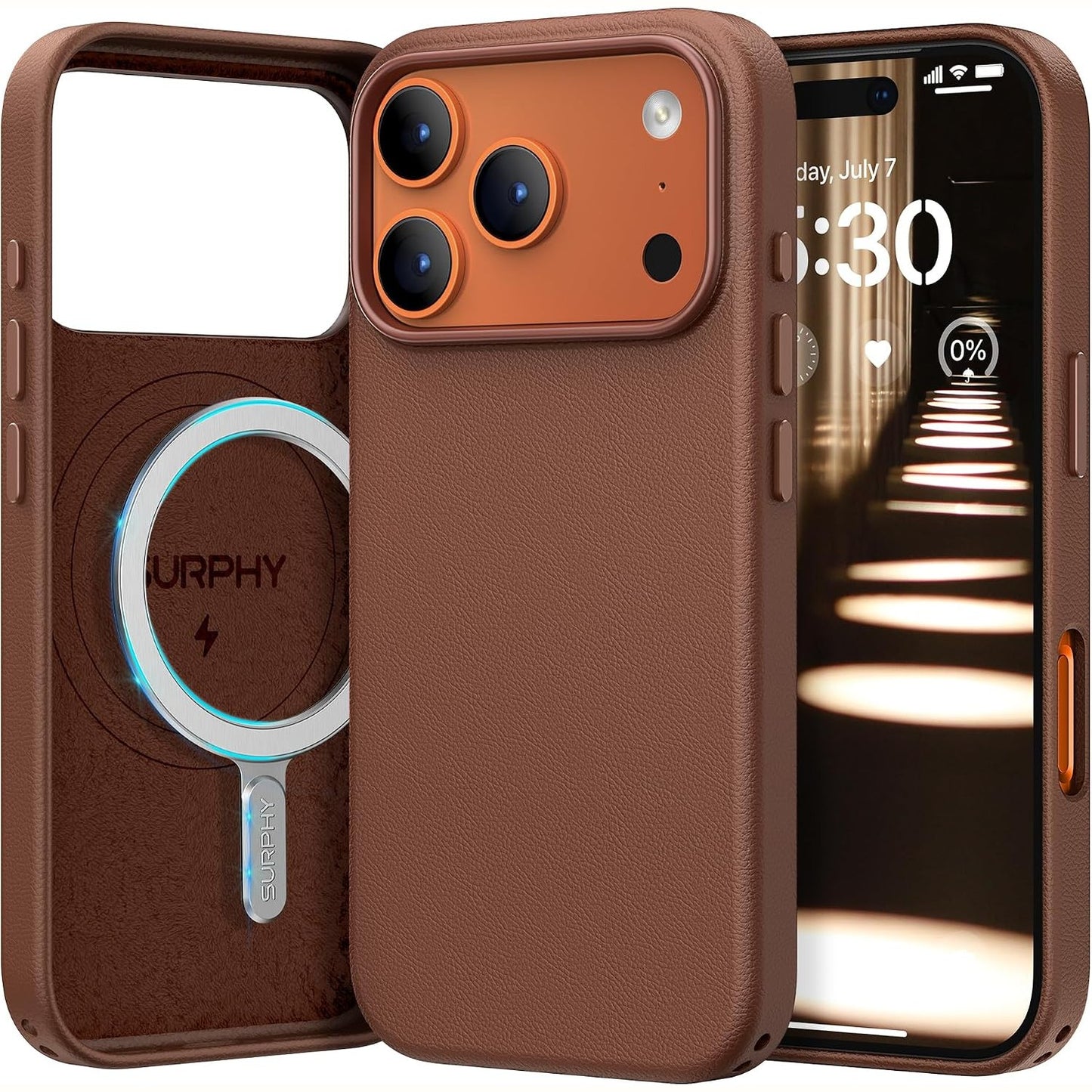 267018 - SURPHY Mbështjellës lëkure për iPhone 17 Pro (6.3 inç, 2025), i pajtueshëm me Mag-Safe, lëkurë PU premium, rezistent ndaj gërvishtjeve, ultra i hollë, ngjyrë kafe