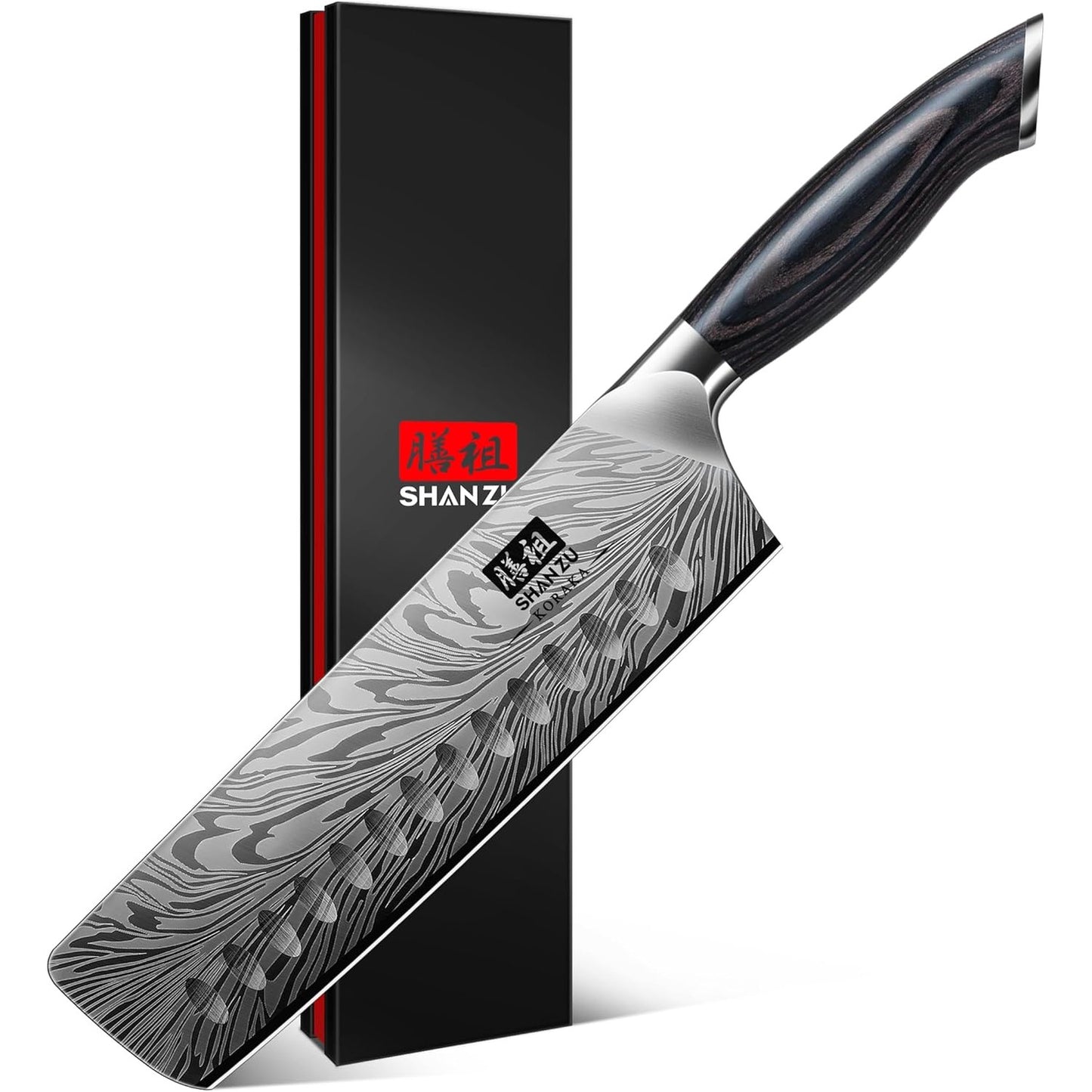 184166 - SHAN ZU Thikë Kuzhine Nakiri 18cm, Çelik Pluhur, Prerëse Perimesh me Karbon të Lartë 63 HRC, Mprehtësi 12°, Dorezë Ergonomike prej Druri Pakka