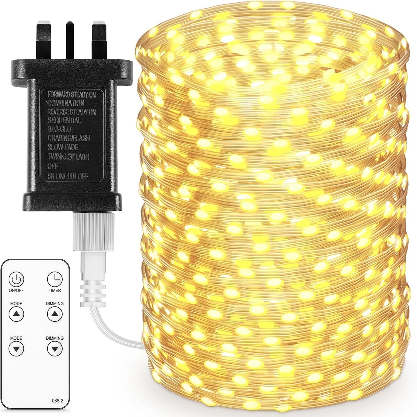 209738 - HCYW - Dritat Zanash me Prizë, 50M 500 LEDs me Ngjyrë të Bardhë të Ngrohtë për Jashtë, Material: Tel Bakri me Veshje Gome të Sheshtë, Kabllë: IP65, i Papërshkueshëm nga Uji, 8 Mënyra ndizjeje, Kohëmatës, për Përdorim Brenda dhe Jashtë
