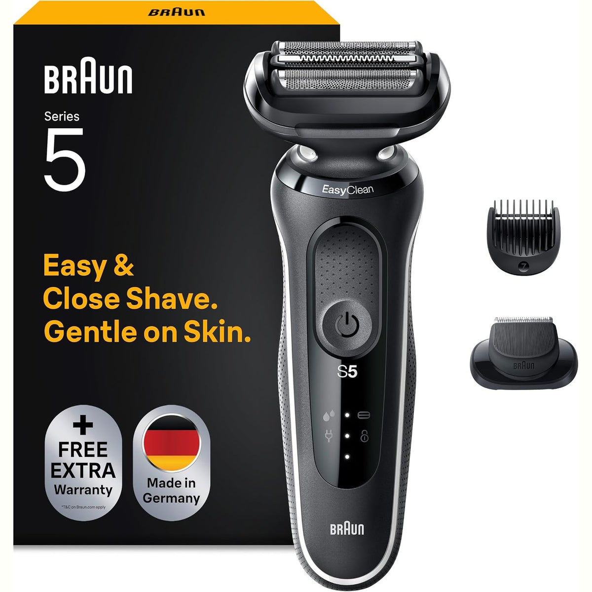 311036 - BRAUN Makinë rroje elektrike Series 5, me aksesor prerës mjekre, tehe fleksibël, AutoSense, EasyClean, e lagur dhe e thatë, e rikarikueshme, 51-W1500s e bardhë