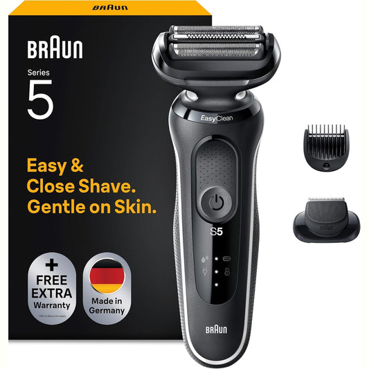311036 - BRAUN Makinë rroje elektrike Series 5, me aksesor prerës mjekre, tehe fleksibël, AutoSense, EasyClean, e lagur dhe e thatë, e rikarikueshme, 51-W1500s e bardhë