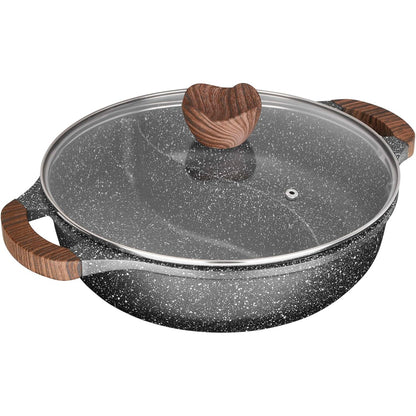221363 - SITRAM 716948 Tigan me 2 ndarje Ø28 cm, alumin i derdhur, veshje jo-ngjitëse pa PFOA, tenxhere Shabu me kapak qelqi, i përshtatshëm për të gjitha sobat, përfshirë induksionin