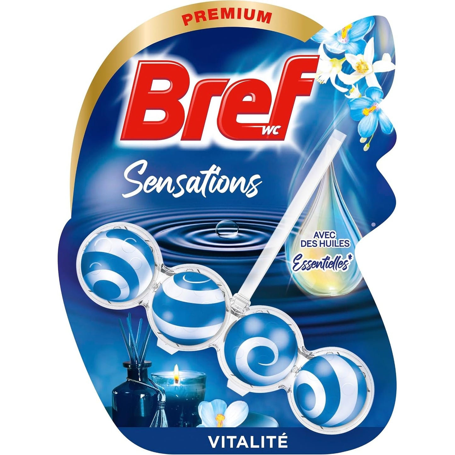 319221 - BREF WC SENSATIONS VITALITY, Bllok Tualeti me Vajra Esencialë, 50 g, formulë kundër gurëve të gëlqeres dhe papastërtisë