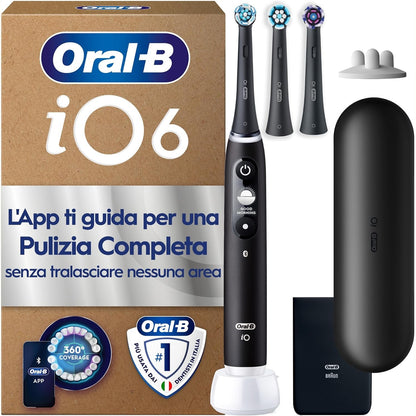 274838 - ORAL-B iO SERIES 6 PLUS, Furçë dhëmbësh elektrike, 3 koka furçe, e zezë, përfshin kutinë e udhëtimit, 5 mënyra pastrimi, e projektuar nga Braun
