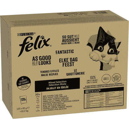 245223 - FELIX Ushqim i Lagësht për Mace në Pelte, Pako me 120 Copë (120 x 85g)