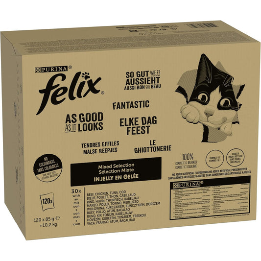 245223 - FELIX Ushqim i Lagësht për Mace në Pelte, Pako me 120 Copë (120 x 85g)
