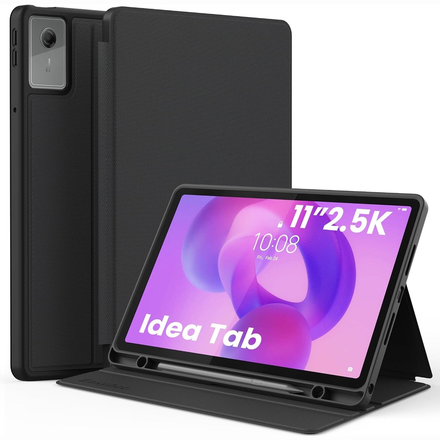 269486 - EASYACC Mbrojtëse për tabletin Lenovo Idea Tab 11 inç 2025 TB-336ZU TB-336FU, Mbrojtëse e hollë me folio me mbështetëse, Shikim në shumë kënde, e zezë