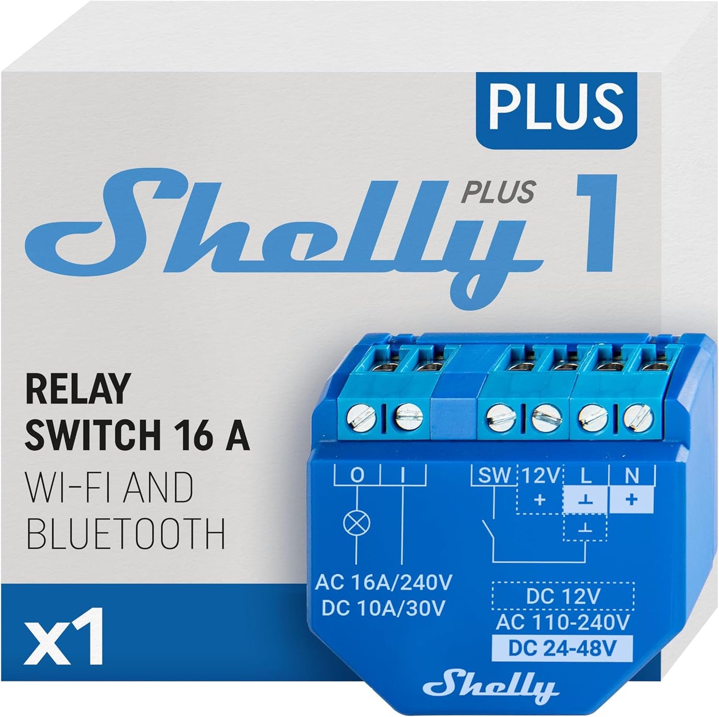 163926 - SHELLY PLUS 1, Switch i Menjëherëshëm Inteligjent Wi-Fi dhe Bluetooth, Kontakte pa Potencial, i Pajtueshëm me Alexa dhe Google Home, Përdorimi me Aplikacionin për iOS dhe Android, Pa Nevojë për Hub