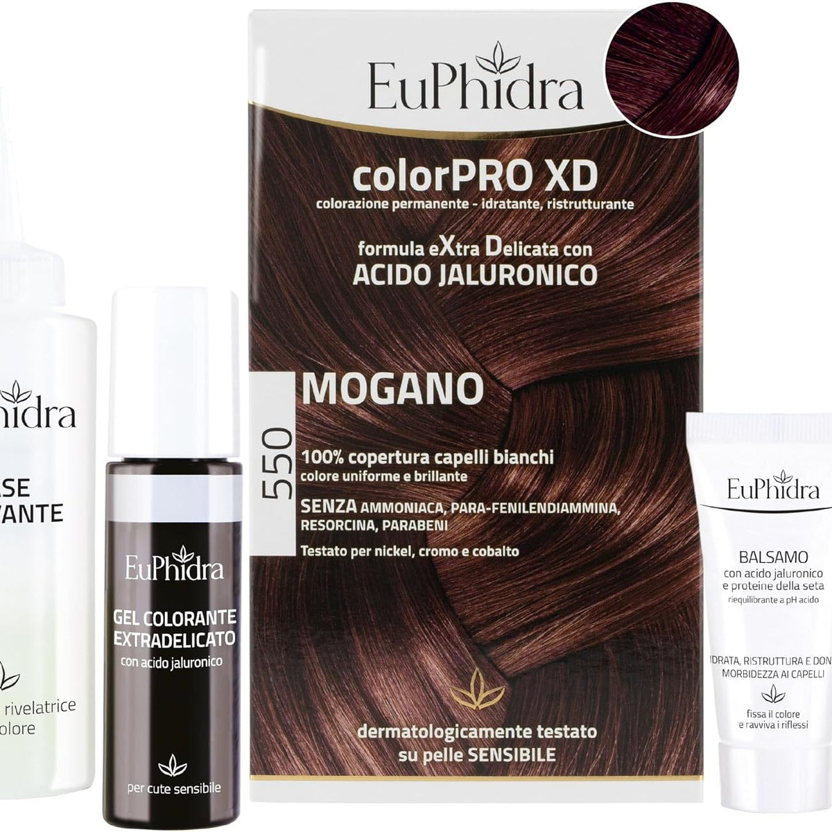 312399 - EUPHIDRA ColorPro XD 550, Mahagoni, Ngjyrë e Përhershme me Acid Hialuronik, Hidraton Thellë, 100ml