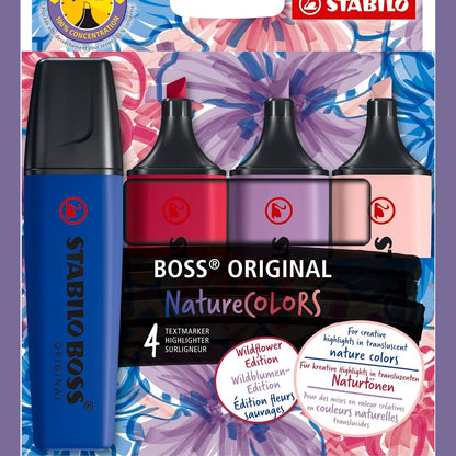 274688 - STABILO - SHËNUES TEKSTI - BOSS ORIGINAL NATURECOLORS LULE TË EGRAVE - PAKO ME 4 NGJYRA - E KUQE, BLU ULTRAMARIN, VJOLLCE E ERRËT, BURGUNDY