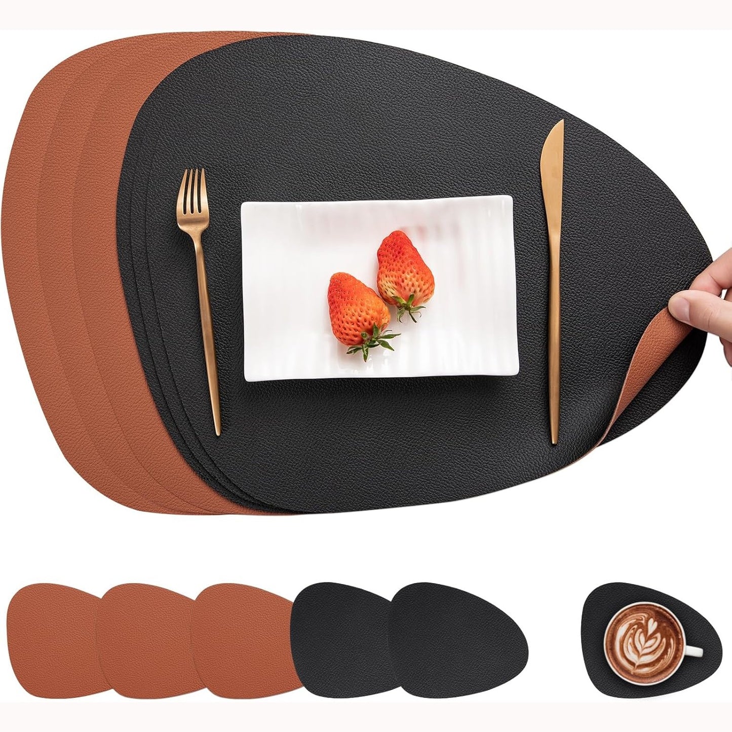 228358 - SET MBULESASH DHE MBËSHTETËSESH MYIR JUN, MBULESA ME DY ANË QË NUK RRËSHQASIN, MBULESA PLASTIKE TË LAHET DHE TË PAPËRSHKUESHME NGA UJI (E ZEZË DHE KAFE, SET ME 6 COPË)