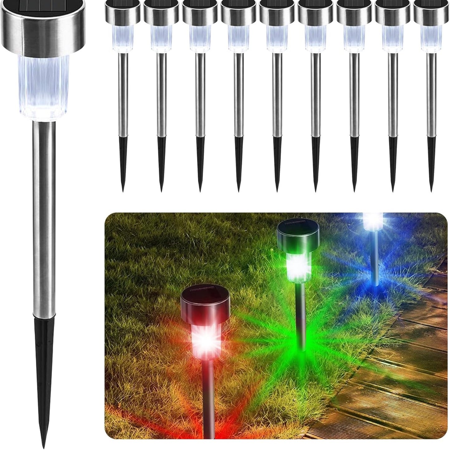 215266 - CUQOO Dritat Diellore të Kopshtit – Pako me 10 Drita LED të Rezistente ndaj Motit, prej Çeliku Inoks
