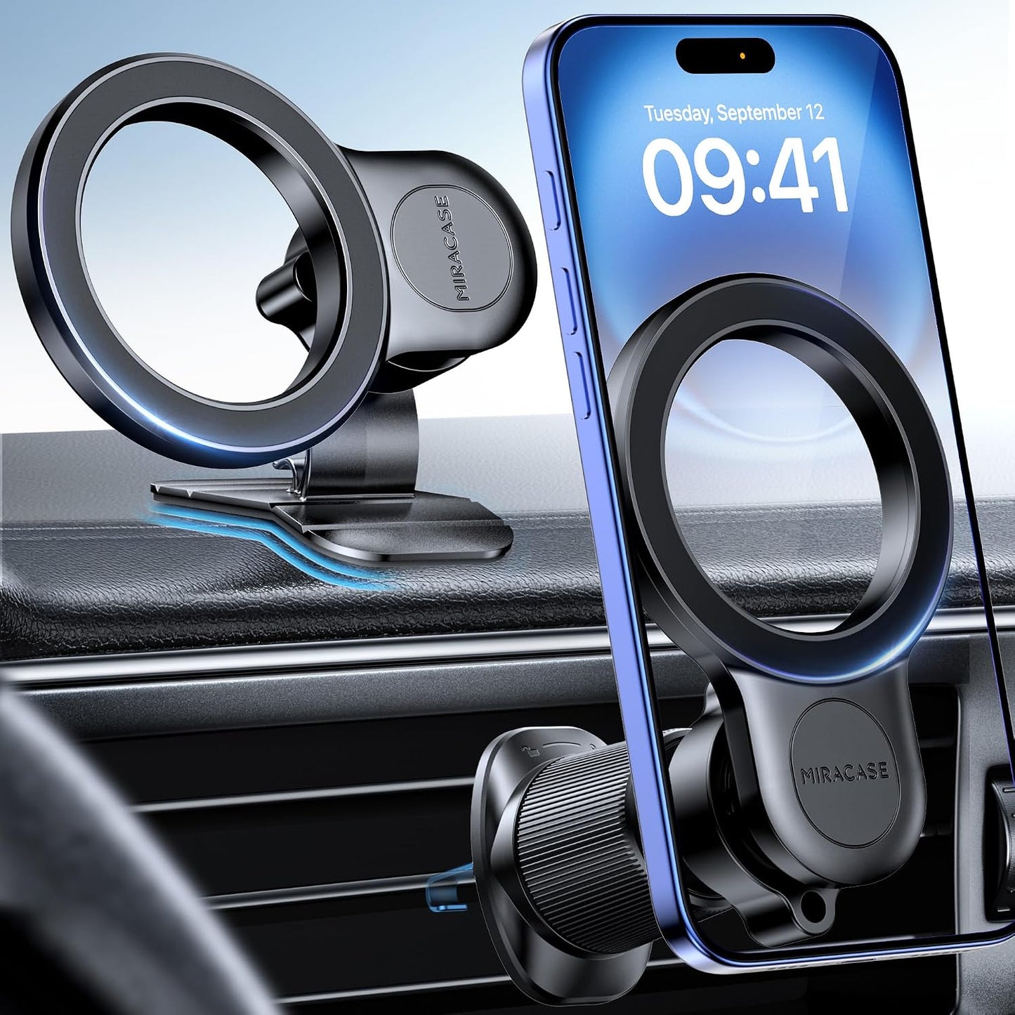 274054 - Miracase Mbajtëse telefoni për makinë 2 në 1 për Magsafe 2026, magnet super magnetik që rrotullohet 360° për iPhone 17, 16, 15, 14, 13, 12 Pro Max
