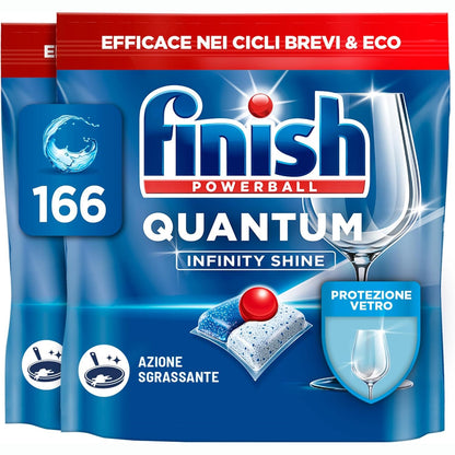 300661 - FINISH Tableta për lavastovilje Quantum Infinity Shine, 2 x 83 Kapakë, pastrim i fuqishëm, fuqi për heqjen e yndyrës dhe shkëlqim