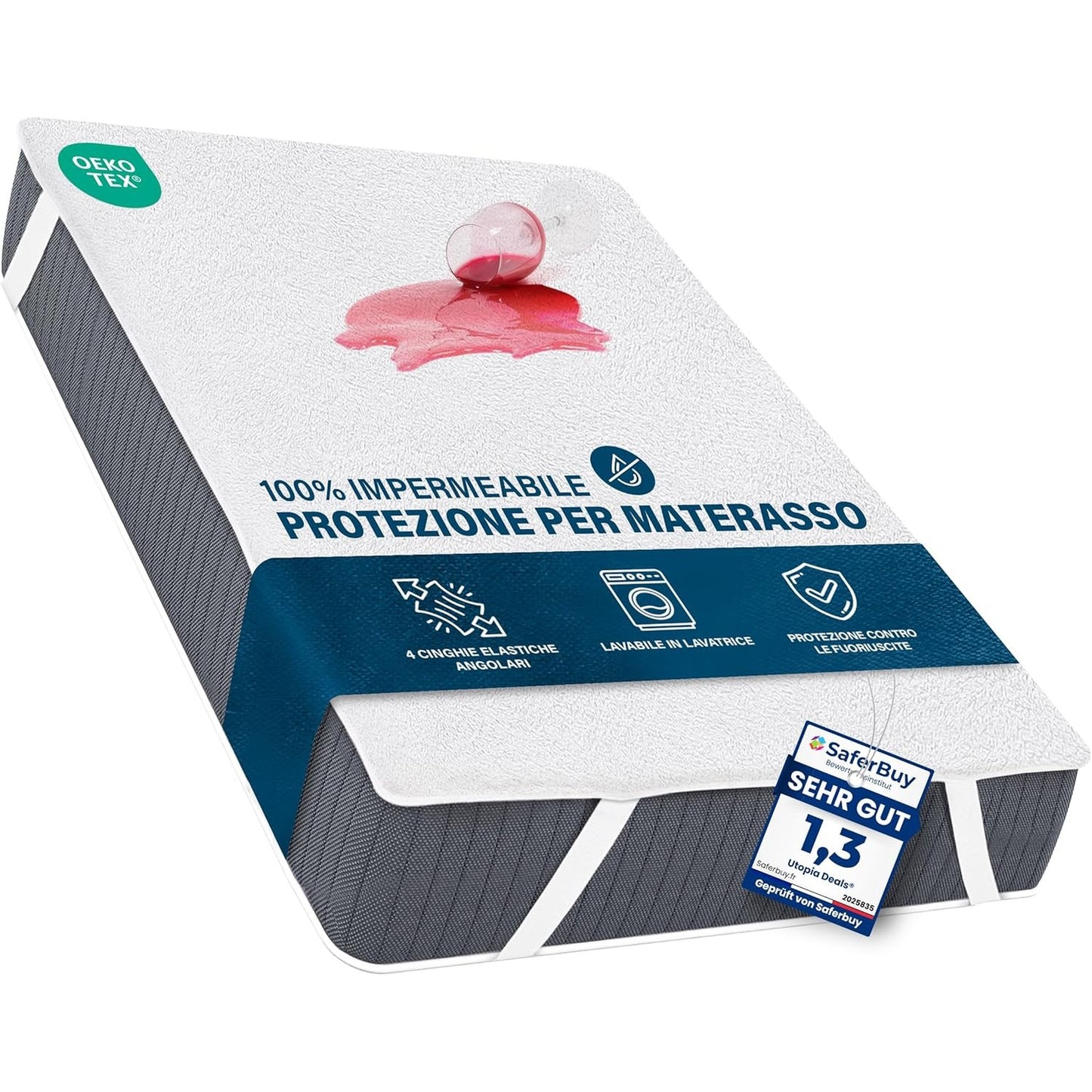 229971 - UTOPIA Mbrojtëse dysheku 100 x 200 cm e papërshkueshme nga uji, me rripa elastikë në cep, e çertifikuar Oeko-TEX, mbulesë dysheku që merr frymë, e bardhë