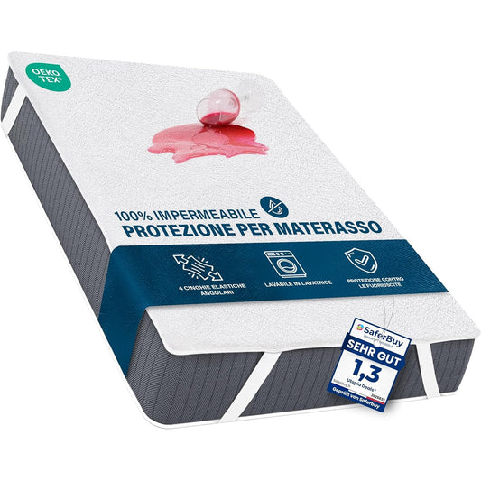 210768 - UTOPIA Mbulesë Mbrojtëse Dysheku 180x200cm, e Papërshkueshme nga Uji, me Rripa Elastikë, Çertifikuar Oeko-TEX, e Bardhë