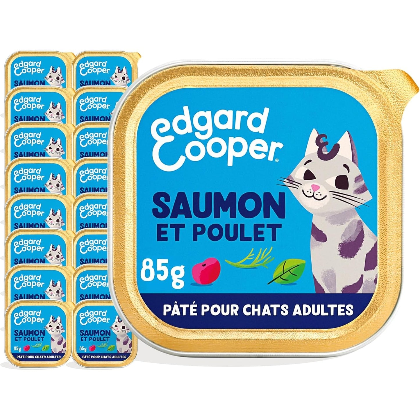 214782 - EDGARD & COOPER Ushqim i lagësht për mace të rritura të sterilizuara, salmon dhe pulë 16 x 85g, ushqim i lagësht pa drithëra, përbërës natyralë, i pasur me proteina