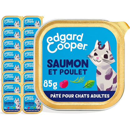 214782 - EDGARD & COOPER Ushqim i lagësht për mace të rritura të sterilizuara, salmon dhe pulë 16 x 85g, ushqim i lagësht pa drithëra, përbërës natyralë, i pasur me proteina
