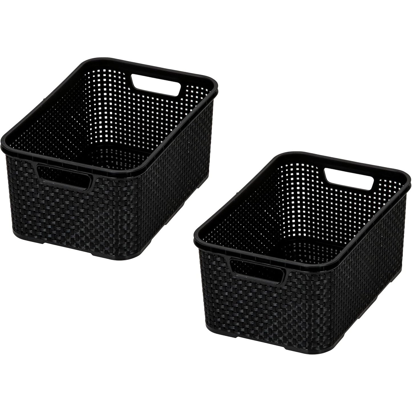 201089 - BRANQ - Shportë e Setit prej 2 copëve me Dizajn Ratani, Madhësia L (19 l), Plastikë PP pa BPA, e Zezë, 38x27.8x18.5 cm