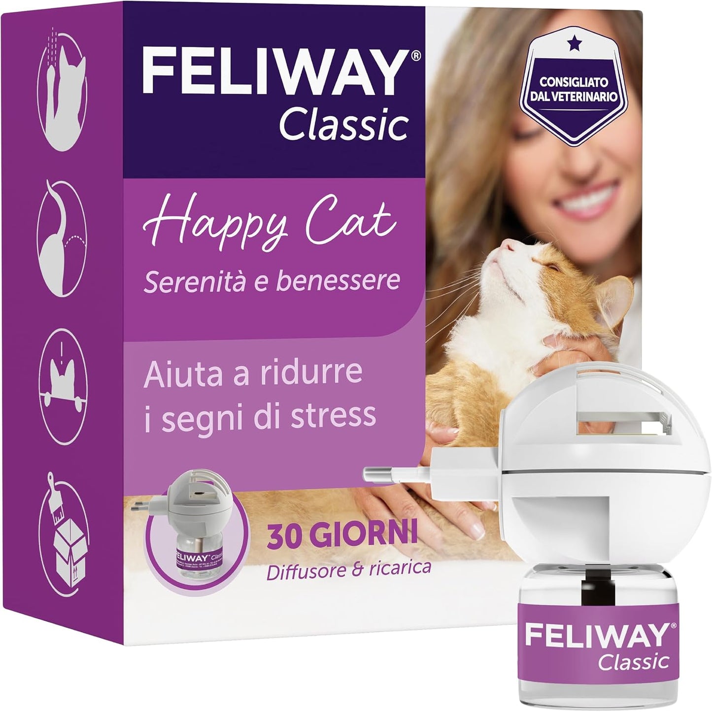 271479 - FELIWAY Classic Starter Kit, Difuzues Qetësues Feromonesh për Macet, 48 ml, Ndihmon në adresimin e shenjave të zakonshme të stresit tek macet dhe kotelet, i rekomanduar nga veterineri, i testuar klinikisht
