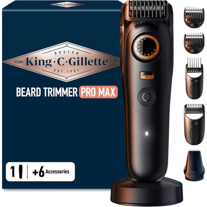 274963 - KING C. GILLETTE Pro Max Makinë prerëse mjekre për meshkuj, elektrike, e zezë – e papërshkueshme nga uji, pa tel, tehe që zgjasin shumë, 40 cilësime, kuti me 4 krehër të ndërrueshëm, deri në 120 minuta jetëgjatësi baterie