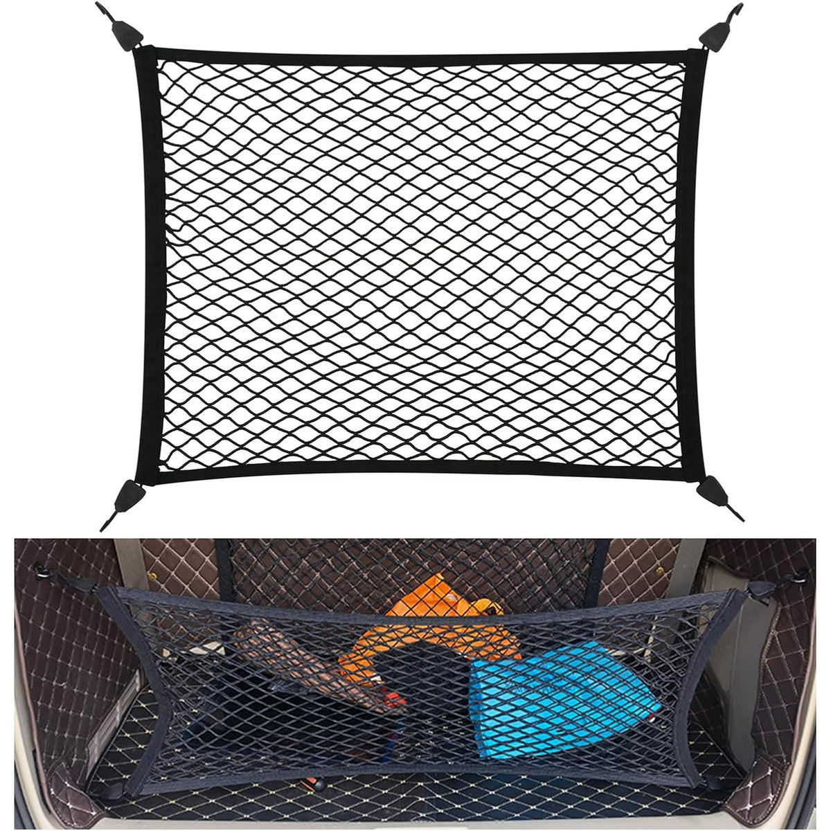 335157 - OMJMYY Rrjetë për Bagazhin e Makinës 80x60cm e Zgjerueshme deri në 200x110cm me 4 Grepa të Fiksuara