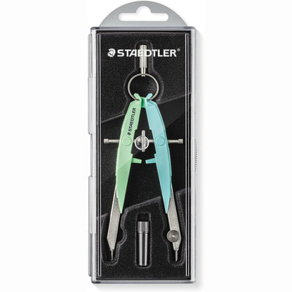 268999 - STAEDTLER Busull Mars Comfort, udhëzues boshti, bosht qendror, jeshile pastel dhe blu pastel, kuti e fortë me kapak, 556 00-PA1