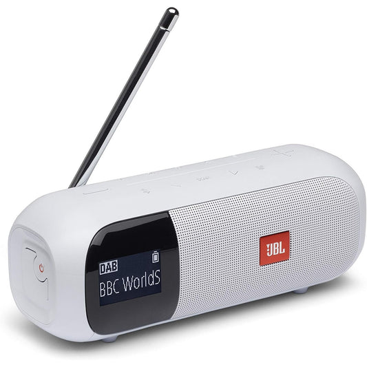 319391 - JBL Radio portative Tuner 2, altoparlant Bluetooth me radio DAB dhe FM, 12 orë muzikë pa tel, e bardhë