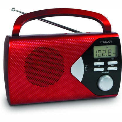 273700 - MOOOV Radio FM/AM Portative me Bateri 477201, Akordues Dixhital, Dorezë Mbajtëse e Palosshme, Funksion Ore dhe Alarmi, Funksionon me Rrjet ose Bateri - E Kuqe