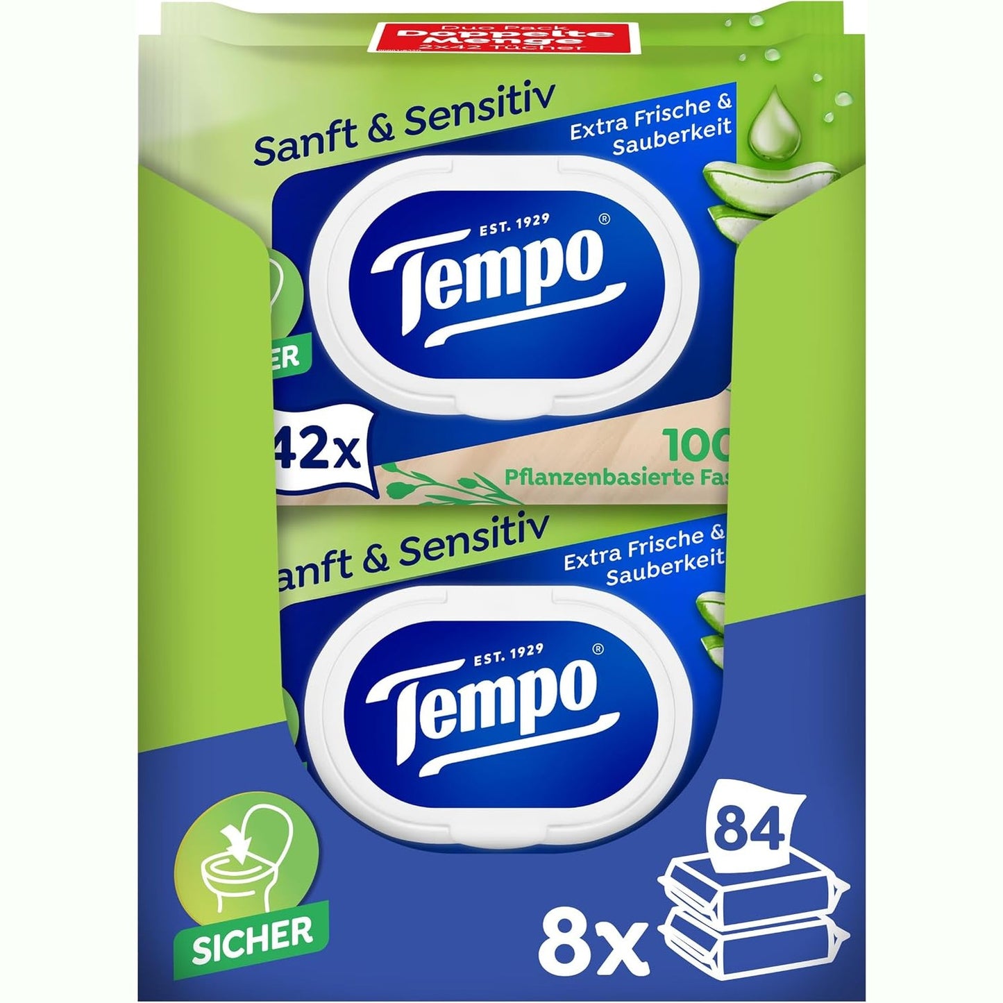 316623 - TEMPO Letër higjienike e lagësht 'E butë dhe e ndjeshme', Megapack, 16 pako me nga 42 peceta secila, aloe vera natyrale, e testuar dermatologjikisht, pH neutral