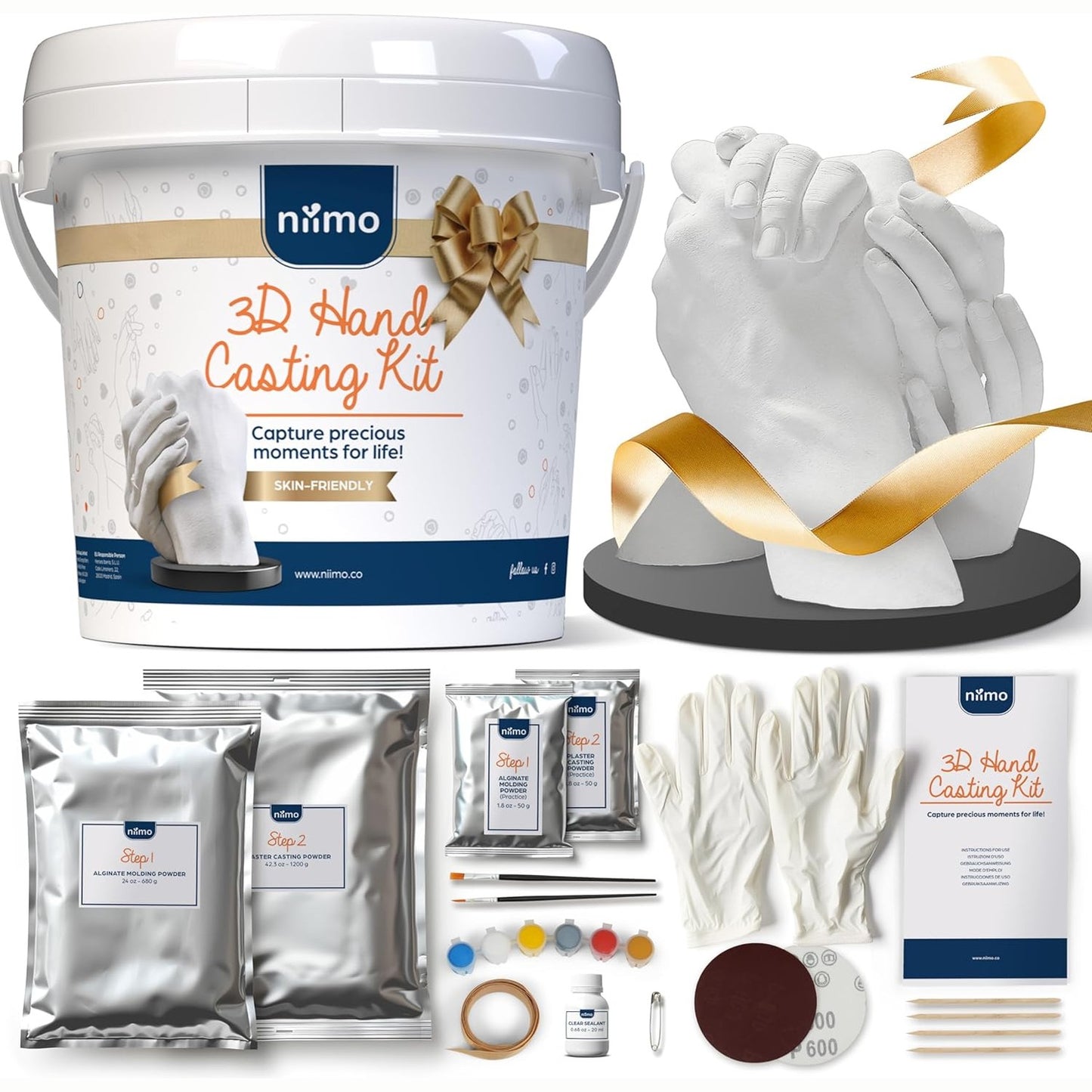 251321 - Niimo® 3D Kit për Gjurmë Duarsh për Çifte - Edicioni i Dhuratave, Ngjyra Akrilike, Kartë Dhurate, Dhurata të Personalizuara
