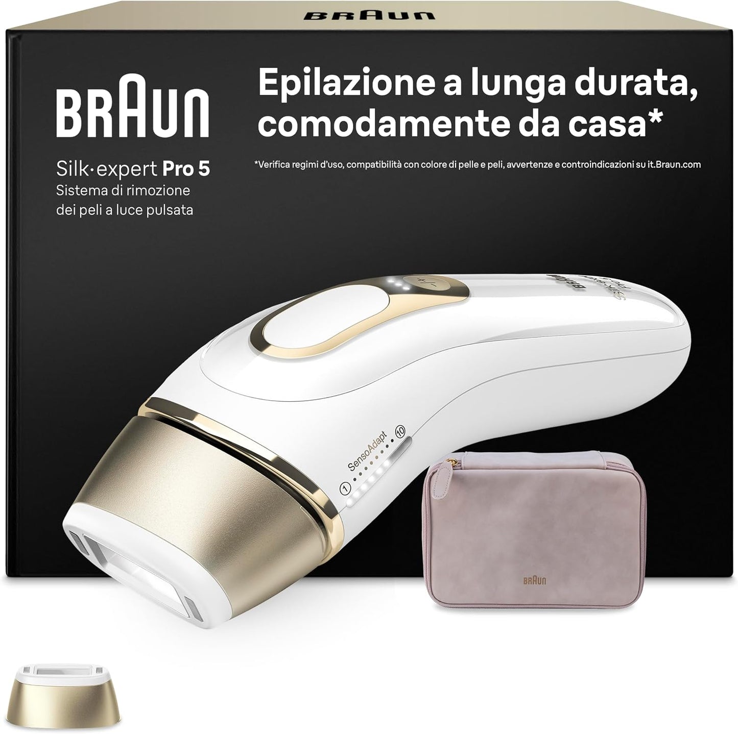 320834 - BRAUN Depilator me dritë pulsuese Silk Expert Pro 5 PL5100, 100-240V, 50/60Hz, i bardhë dhe i artë