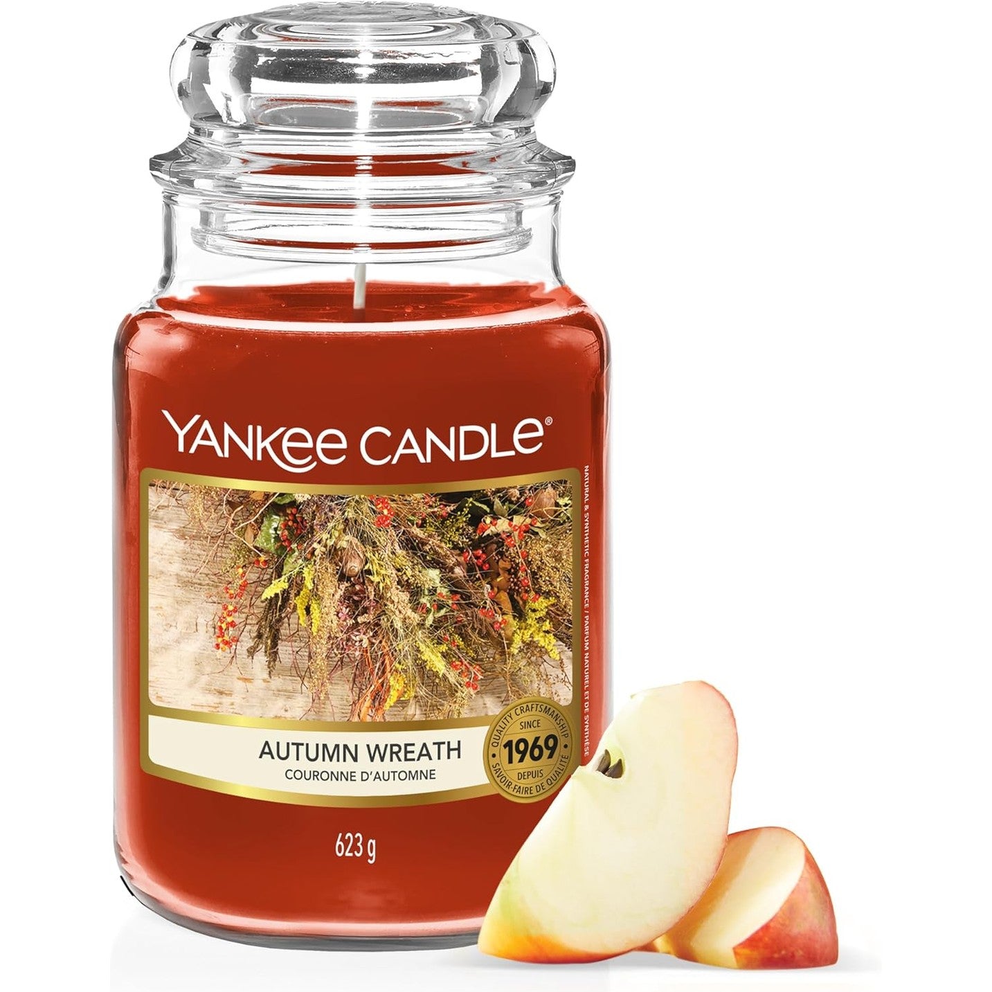 199643 - YANKEE CANDLE - Qiri Aromatik në Gotë të Madhe, Kurorë Vjeshte, Kohëzgjatje Djegieje deri në 150 Orë, Dhurata e Përshtatshme për Gra