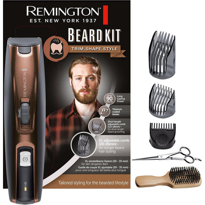 315923 - REMINGTON Komplet për shkurtuesin e mjekrës MB4046, përfshin furçë XL + gërshërë, 3 krehër të rregullueshëm 0.5-35 mm, tehe titaniumi vetëmprehëse, prerës preciz i tërheqshëm, kohëzgjatje pa tel 90 minuta